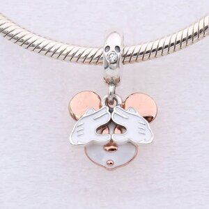 New Pandora S925 Rose Gold Disney Mickey Mouse Double Dangle Charm